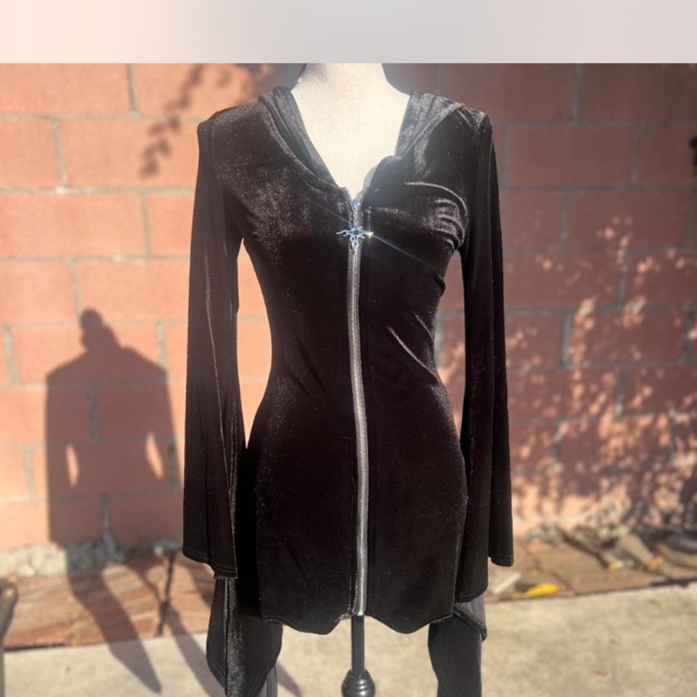 Black Velvet Zip-Up Hoodie Dress